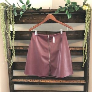 High Waisted Zip Front Faux Leather Mini Skirt